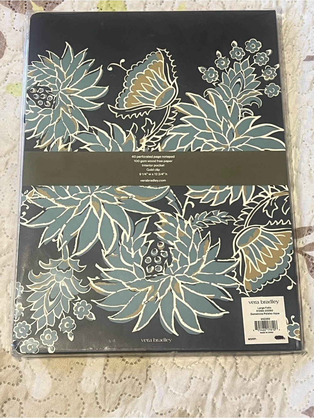 Vera Bradley Blue and White Floral Notepad with Gold Clip